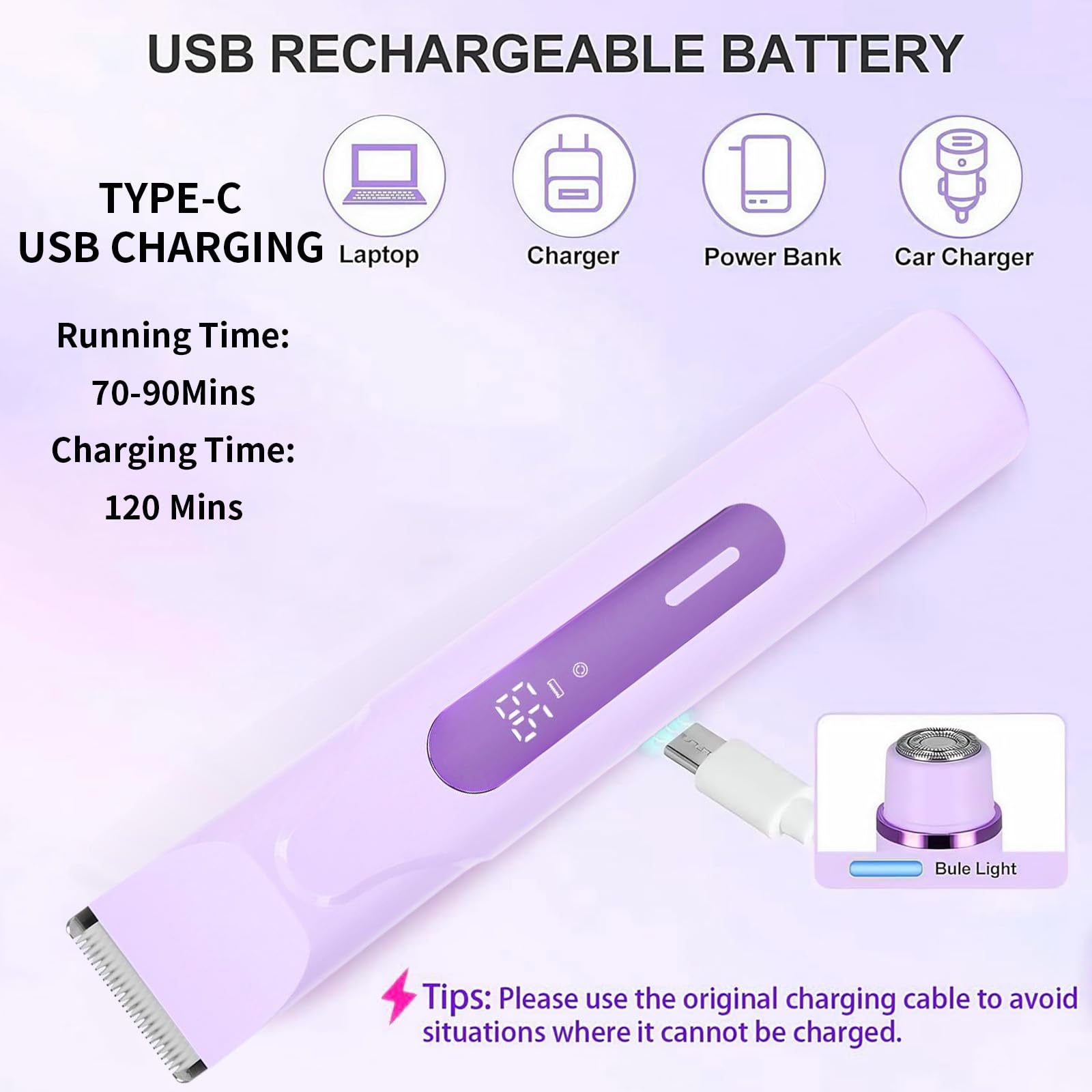 Afeitadora Mujer, Profesional Rasuradora Cortapelos Corporal para Mujer Recortadora, con Recargable USB, luz LED, IPX7 Recortadora Mujer zona Intima (Púrpura) — view 5