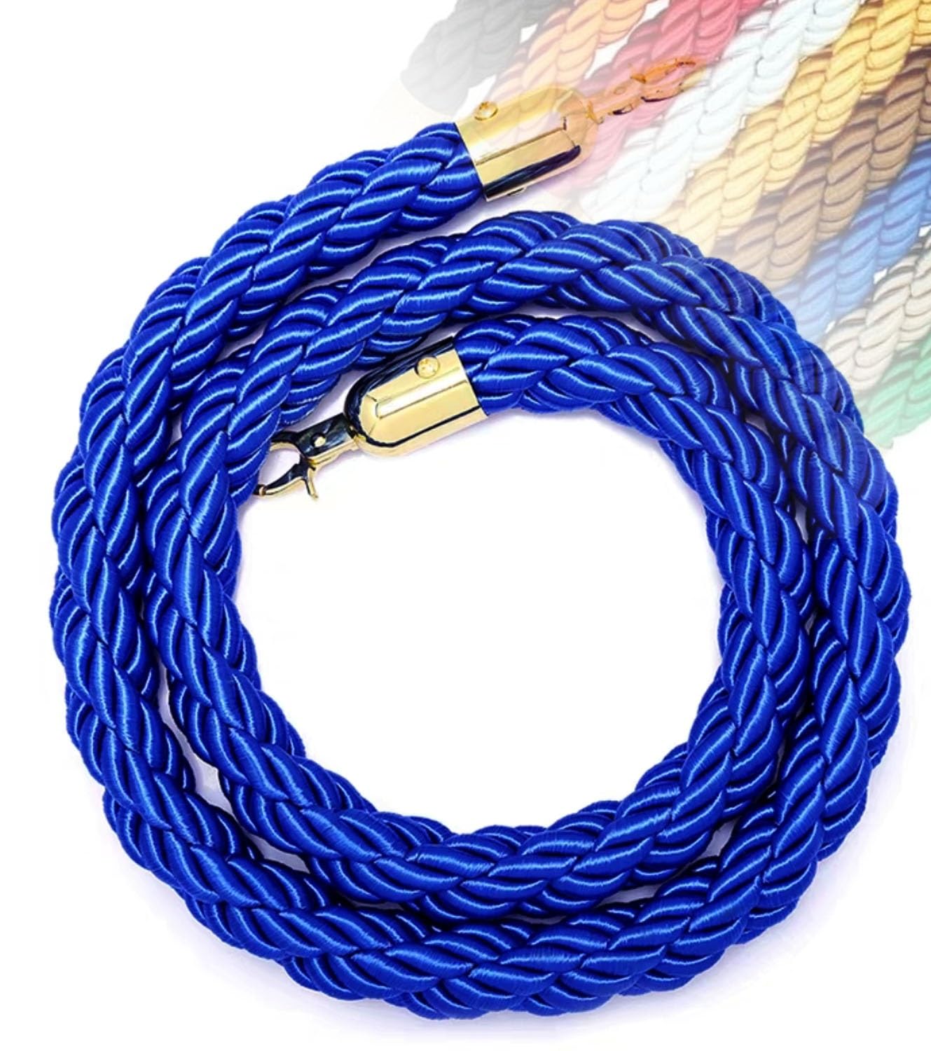 Aioneer 11 Colors Queue Barrier Rope 1-3M With Hooks For Posts & Stands, Crowd Control Stanchion Rope, Hotel Visitor Guidance, Safety Barrier,-Blue-3M