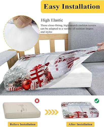 Miniatura 5 de Fundas de cojín elásticas para sofá de Navidad, diseño de muñeco de nieve, seccionalindividualen forma de L, funda protectora para muebles con parte