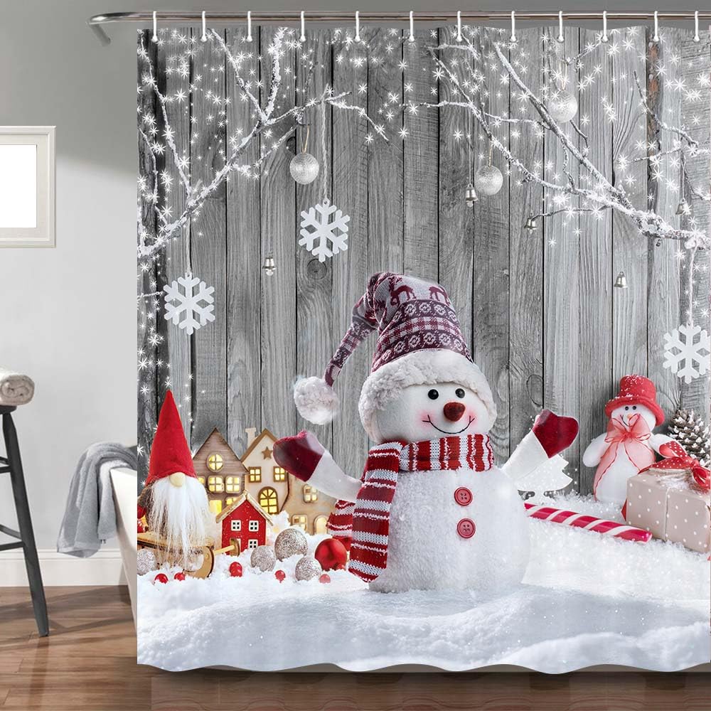 out RIN様 ホワイト シャビー* クリスマス ガーデン カーテン 防水 防カビ ポリエステル 雪柄 クリスマス 感謝祭 厚手