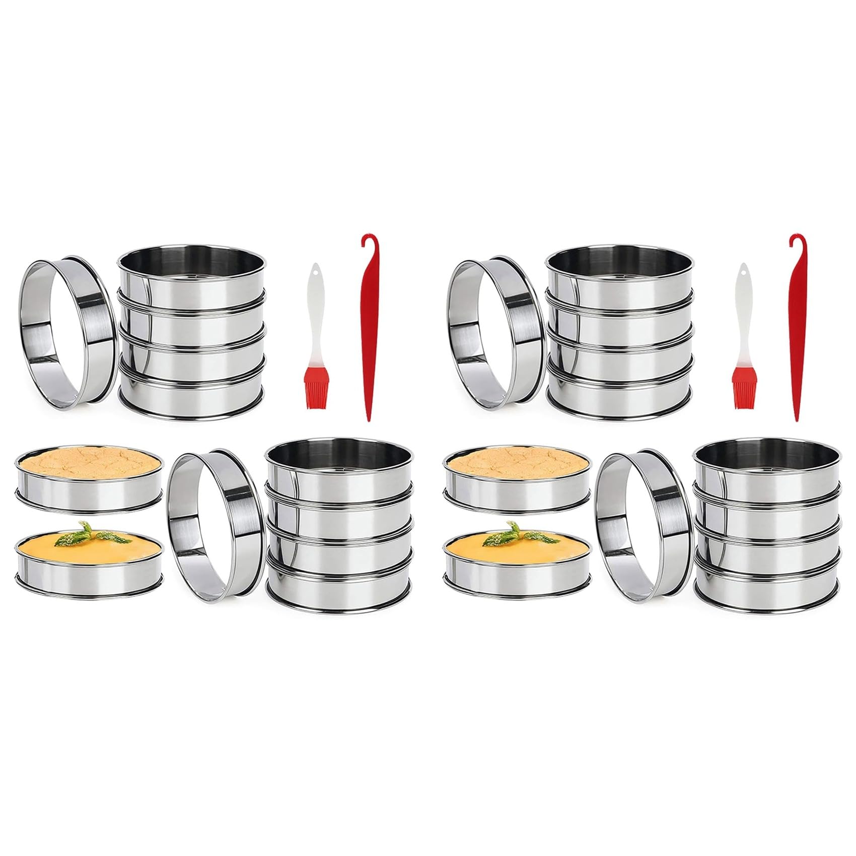 Hndhbfgrt 24Pack Muffin Rings 3.15 Inch, Stainless Steel Crumpet Rings Double Rolled Tart Rings Molds for Baking Round Pastry Ring