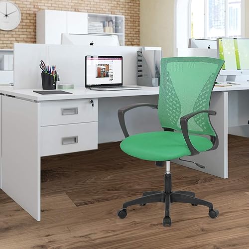 HHS Silla ergonómica de malla con soporte lumbar, silla giratoria de escritorio con respaldo medio, silla moderna ejecutiva con ruedas, cómoda silla