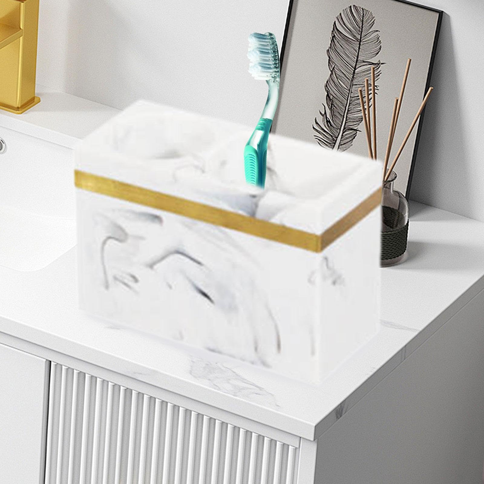 Sharplace Porta Spazzolini Organizzatore Spazzolini Portaoggetti Bagno in Resina a 2 Scomparti Superficie Liscia Adatto per Famiglia Bagno Contatore Trucco, Bianco