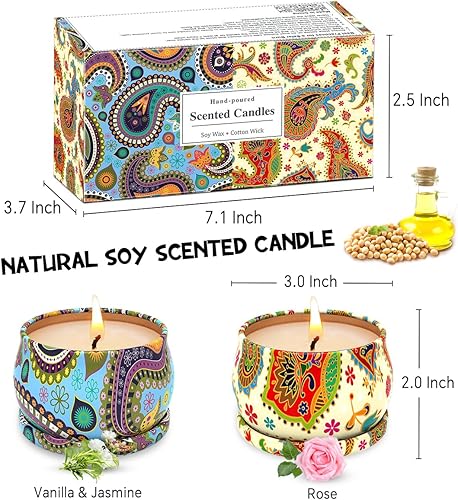 Miniatura 7 de Juego de regalo perfumado decorativo de cera de soja pequeña de 4.4 onzas, velas de aromaterapia de vainilla y jazmín y rosa para mujeres amigas, 2