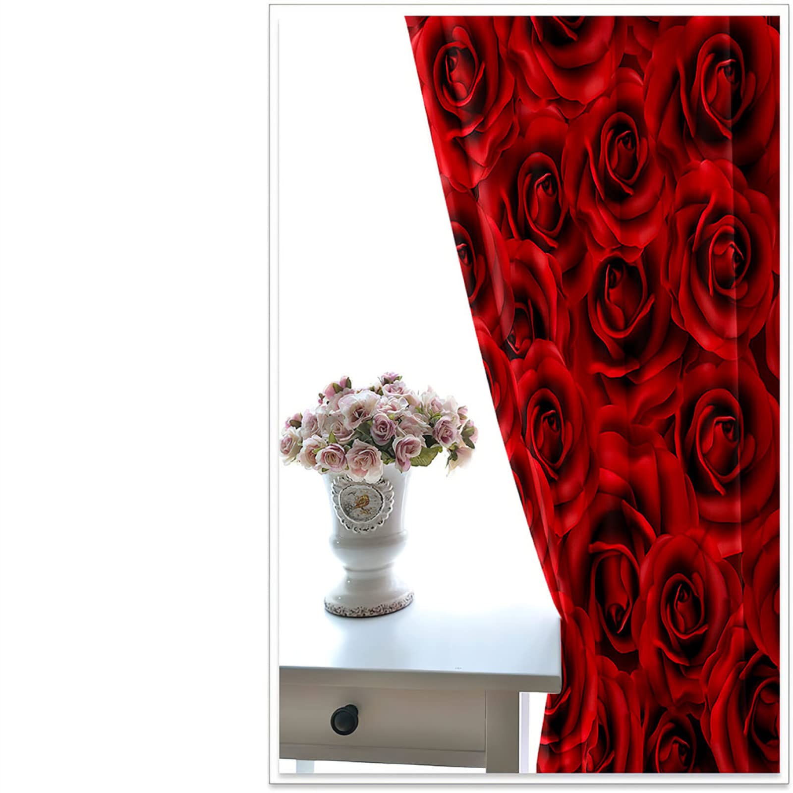 Cortinas Opacas 2 Piezas Salon - Patrón De Flor Rosa Roja De Impresión Cortinas Habitacion Juvenil 234X232cm Cortinas Aislantes Termicas con Argollas Decoración De La Ventana