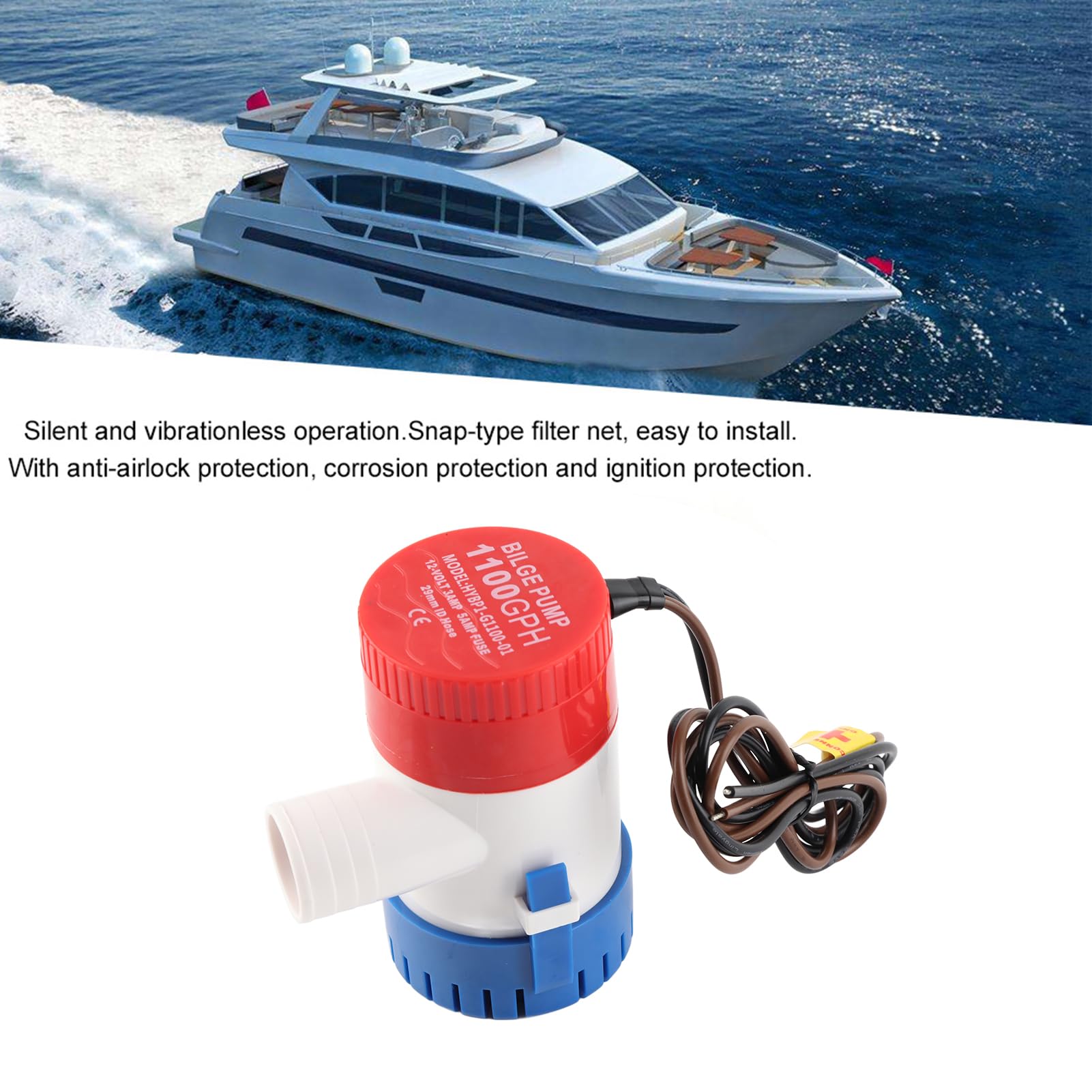 1100GPH 12V Tauch-Bilgenpumpe Effizienter Motor Anti-Airlock-Schutz Marinezubehör