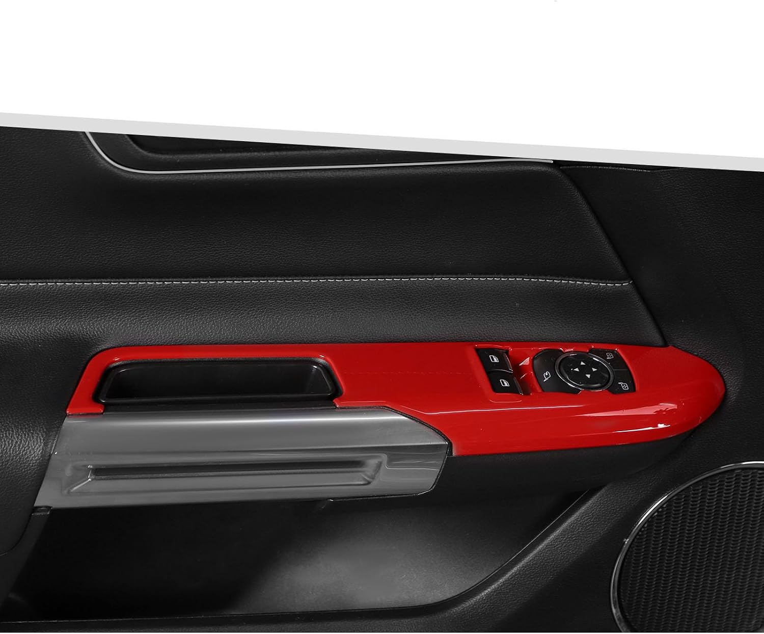 Jimen Fit for Ford Mustang 2015-2024, 2PCS Car Window Lift Switch Panel Cover Trim (Red Carbon Fiber)