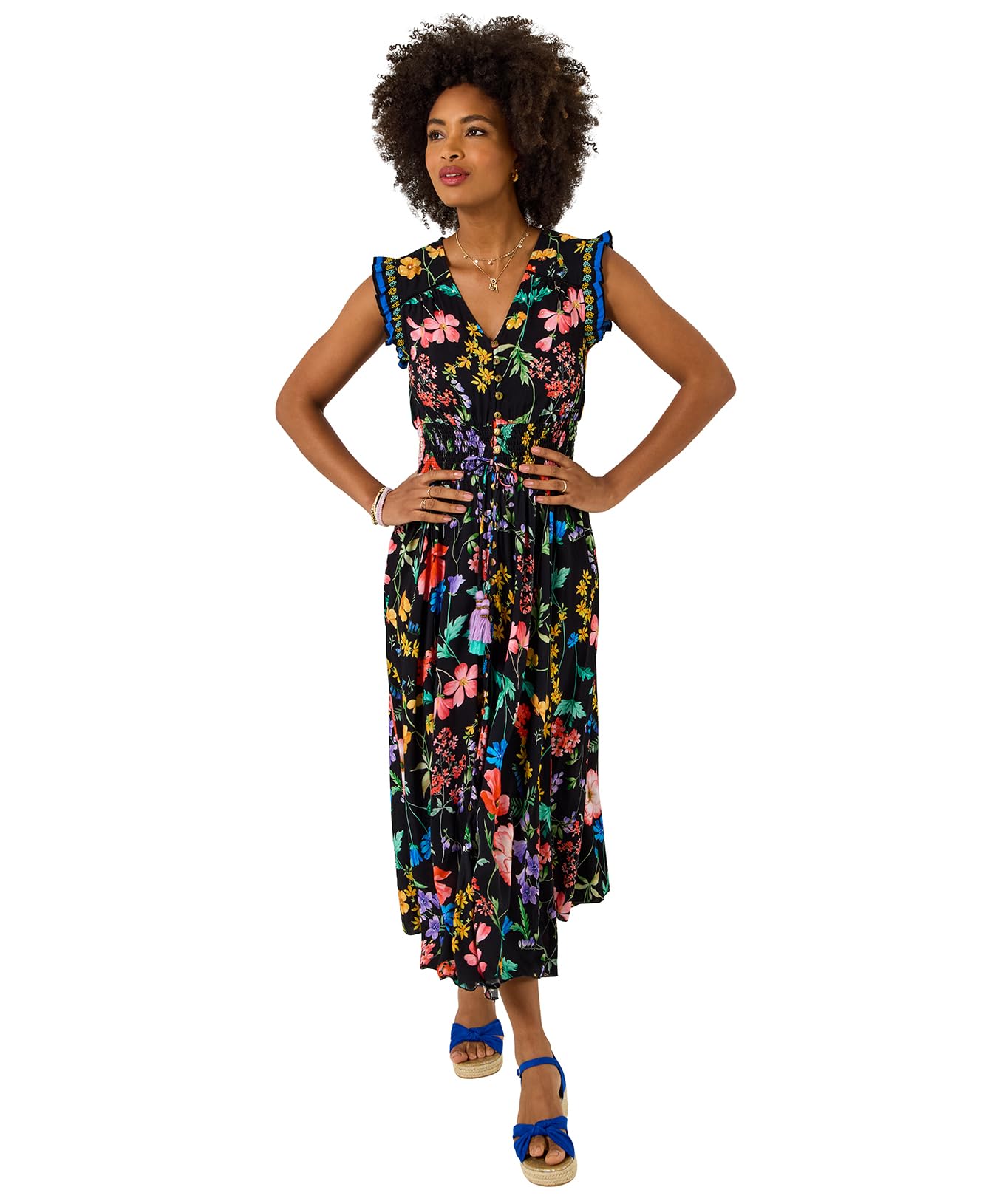 Joe Browns Women's Vibrant Floral Maxi Dress, Slim, Black, UK 8