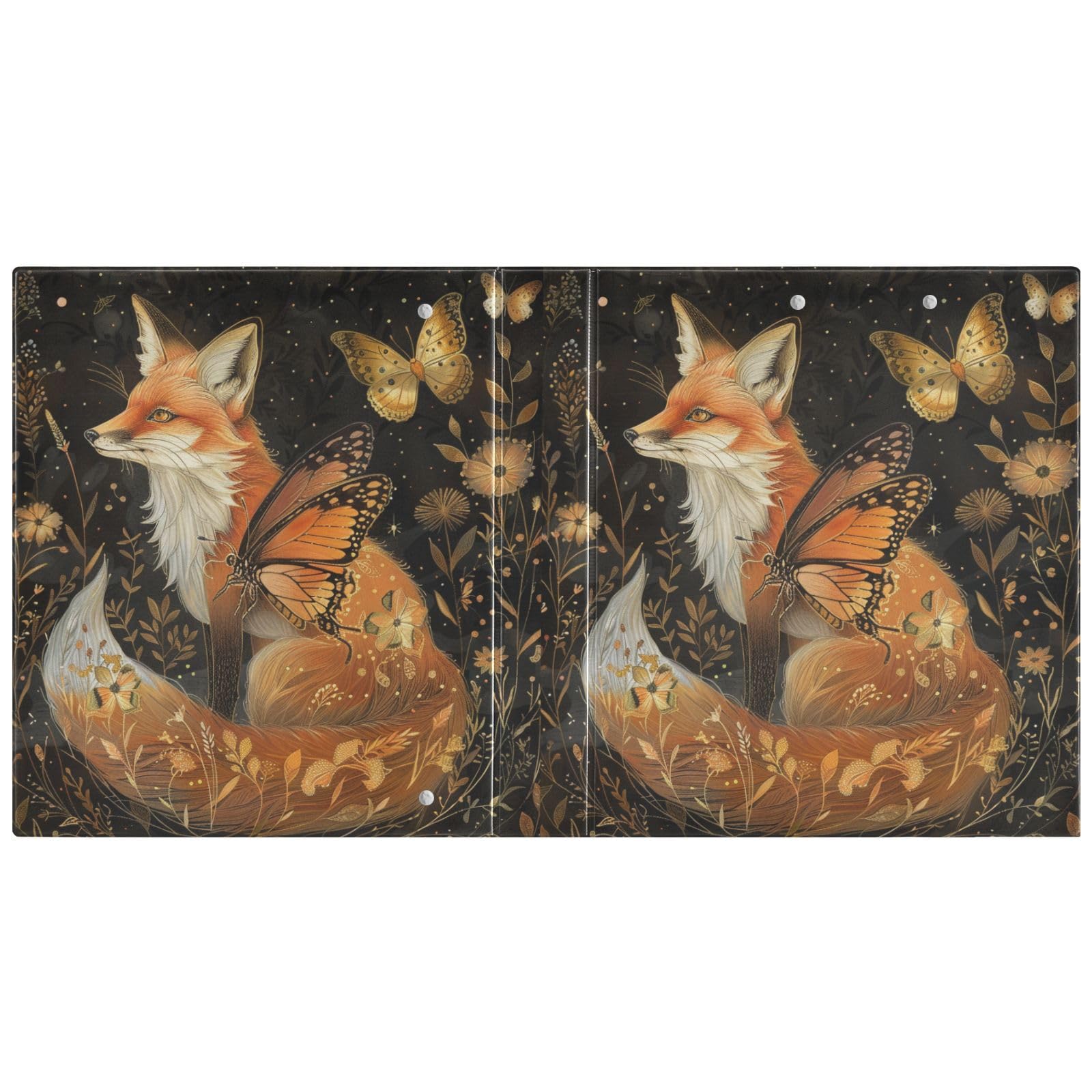ALAZA Beautiful Fox Butterfly - Raccoglitore ad anelli con 3 anelli rotondi da 3,8 cm, con portablocco, con 3 tasche interne trasparenti, per casa, ufficio, lavoro, confezione da 1