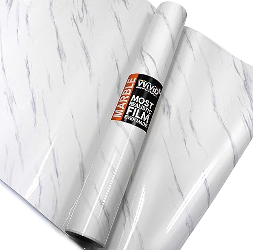 VViViD Rollo de lámina de vinilo arquitectónico de textura natural de mármol blanco Slanted Gloss Carrara rollo grande de 48 pulgadas x 65 pies