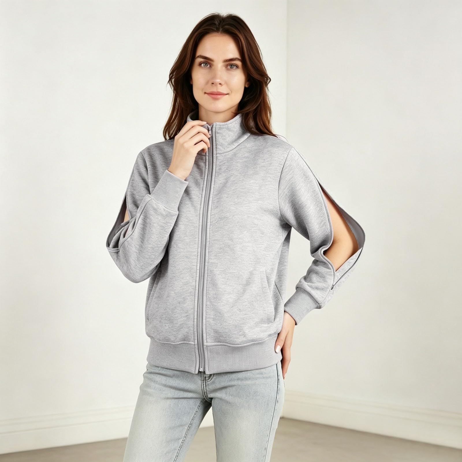 RetroPulse Plus Size Sweatshirt mit Reißverschluss – Lässiger Fleece-Hoodie mit Frontreißverschluss Taschen – Athleisure-Oberteil für optimalen Alltag