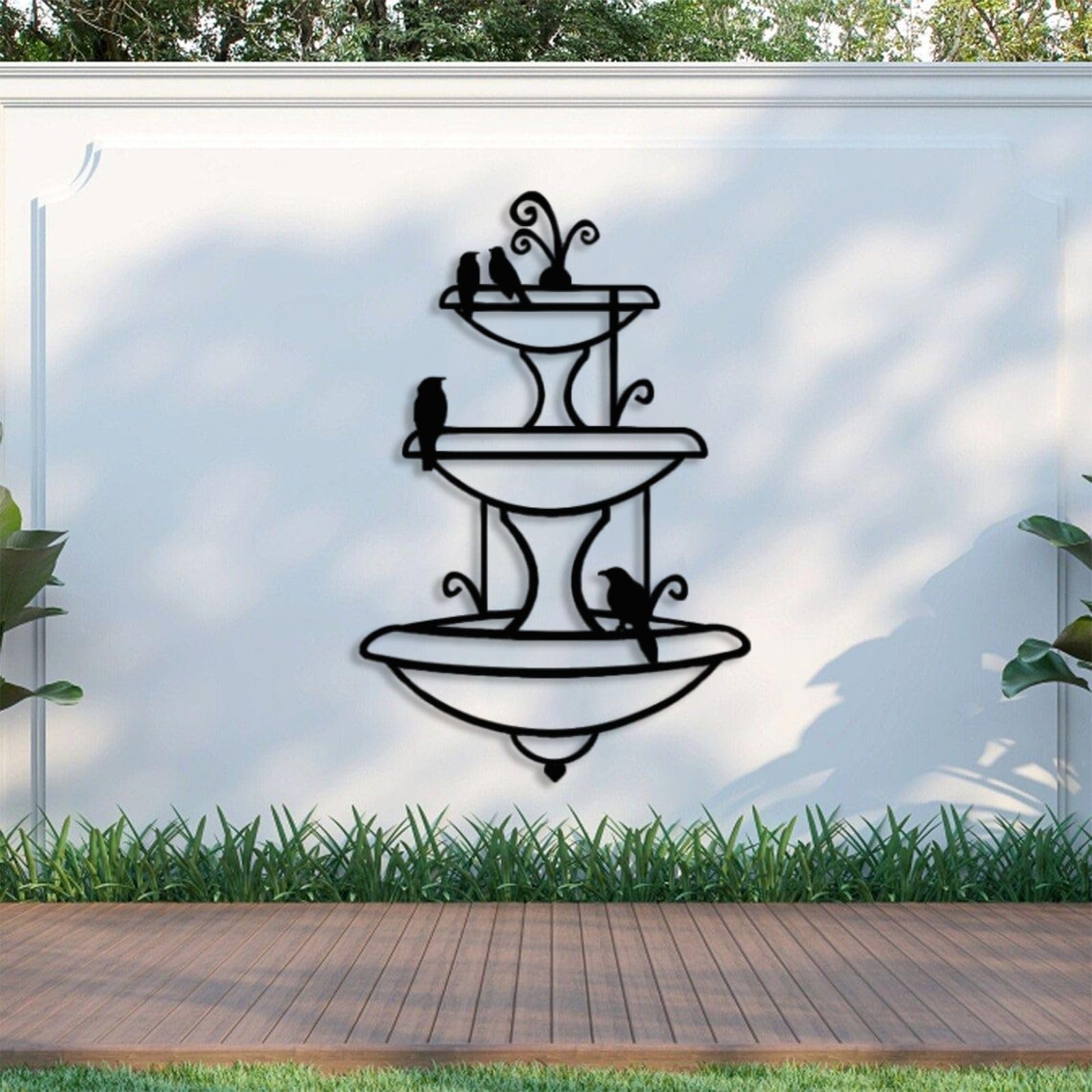 Brunnen und Vogelbad Metall-Wandkunst, Stil minimalistisch