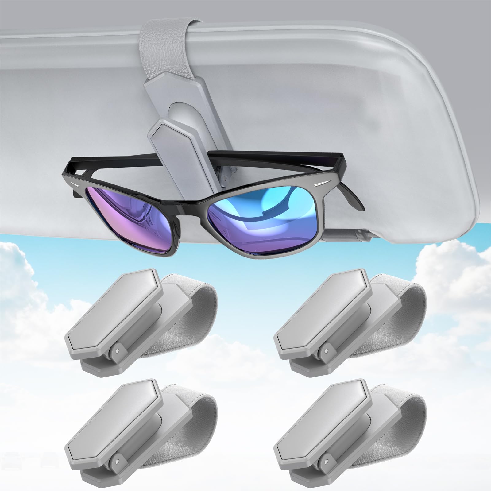 Veharvim Einhandbedienung, Sonnenbrillenhalter für Auto, Visier-Sonnenbrillen-Halter, Clip, Autozubehör innen, universelle Passform, Silikon, gepolsterte Visier-Sonnenbrillenhalterung, Auto