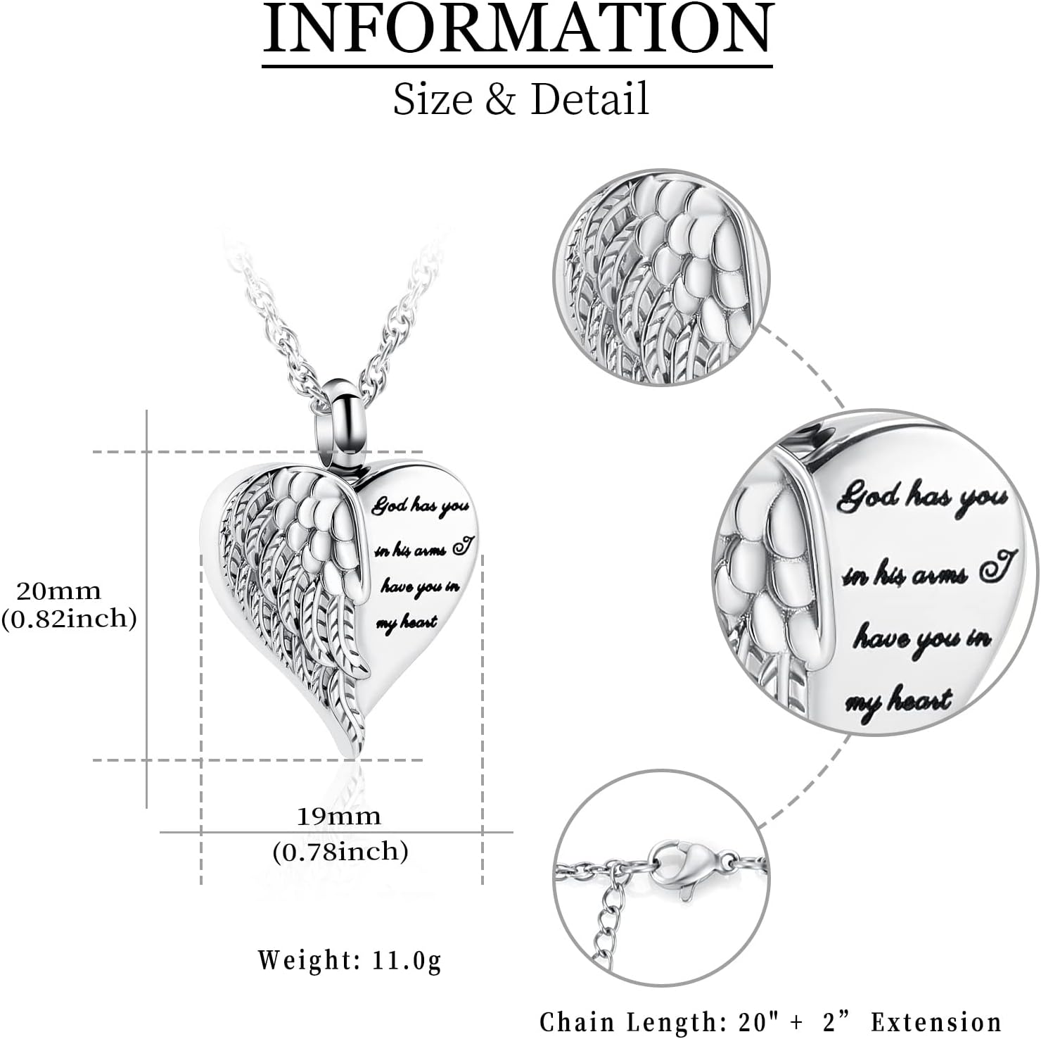 shajwo Cremation Heart Urn Necklace Ashes Jewelry for Women Men Keepsake Pendant Memorial Locket Ash Holder - Image 6