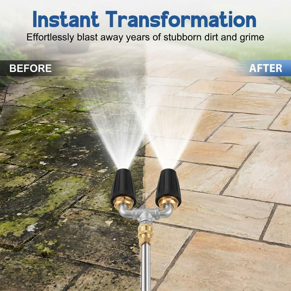Triple Turbo Nozzle Pressure Washer, 360° Rotating Turbo Nozzle with 1/4" Quick Connector 2.5 Orifice, 304 Stainless Steel for Driveway/Deck Clean (3, Black)