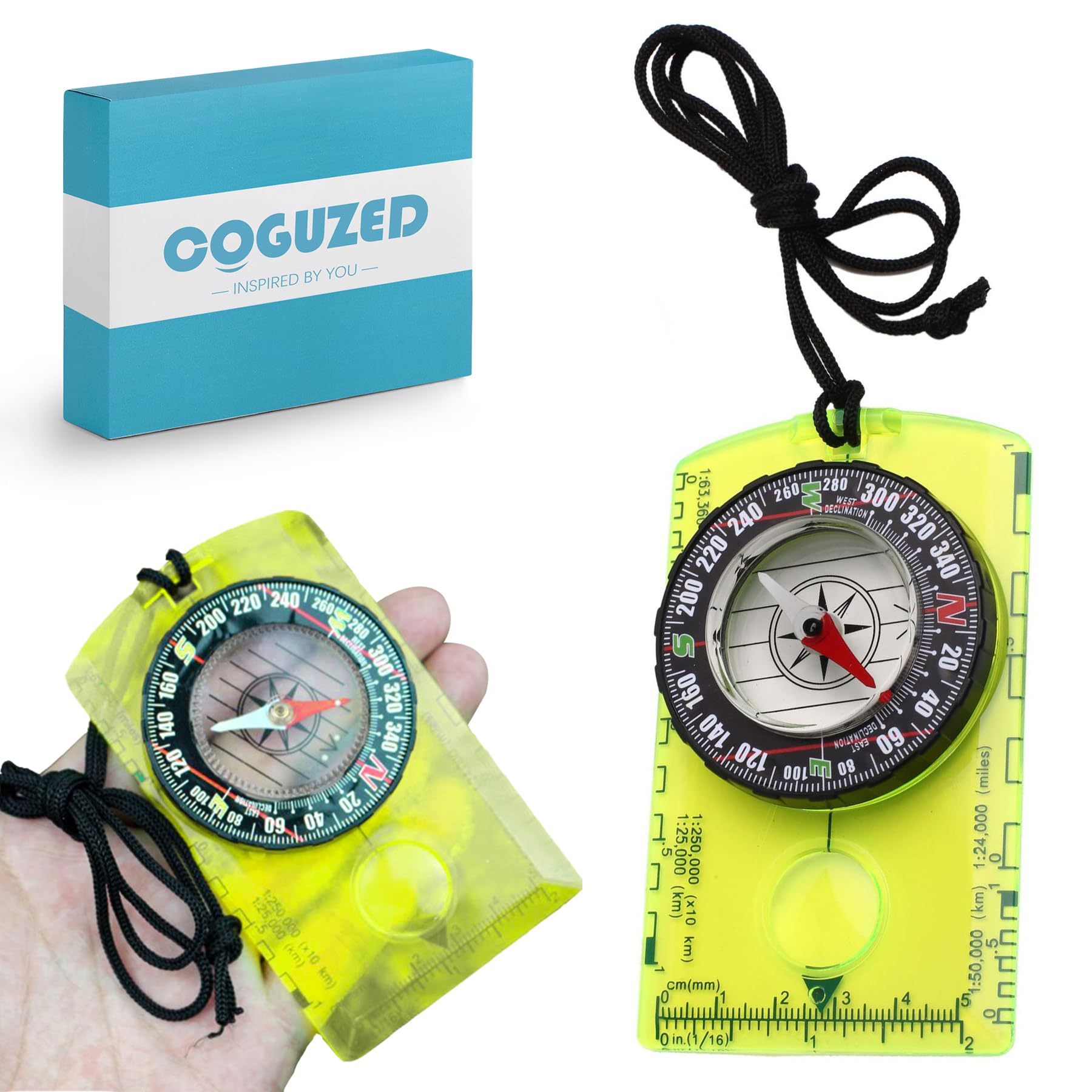 CoguZed Orienteering Hiking Compass, Professional Field Compass for Map Reading, Best Compass for Outdoor Adventures, with Declination Scale, for
