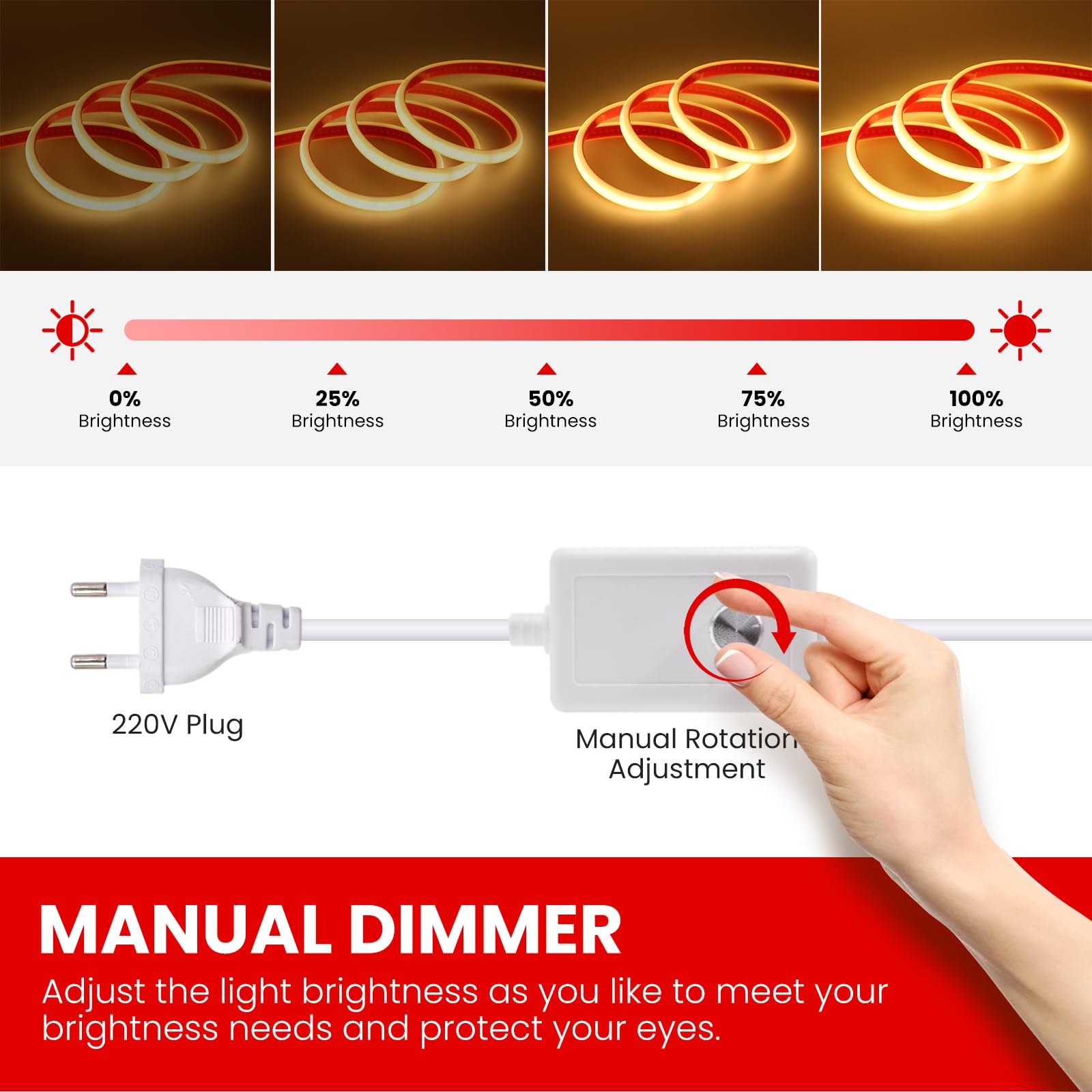LED Band 20M Wasserdicht IP65 Warmweiß Selbstklebend 240LEDs/m Superhell Flexible FCOB LED Strip AC230V