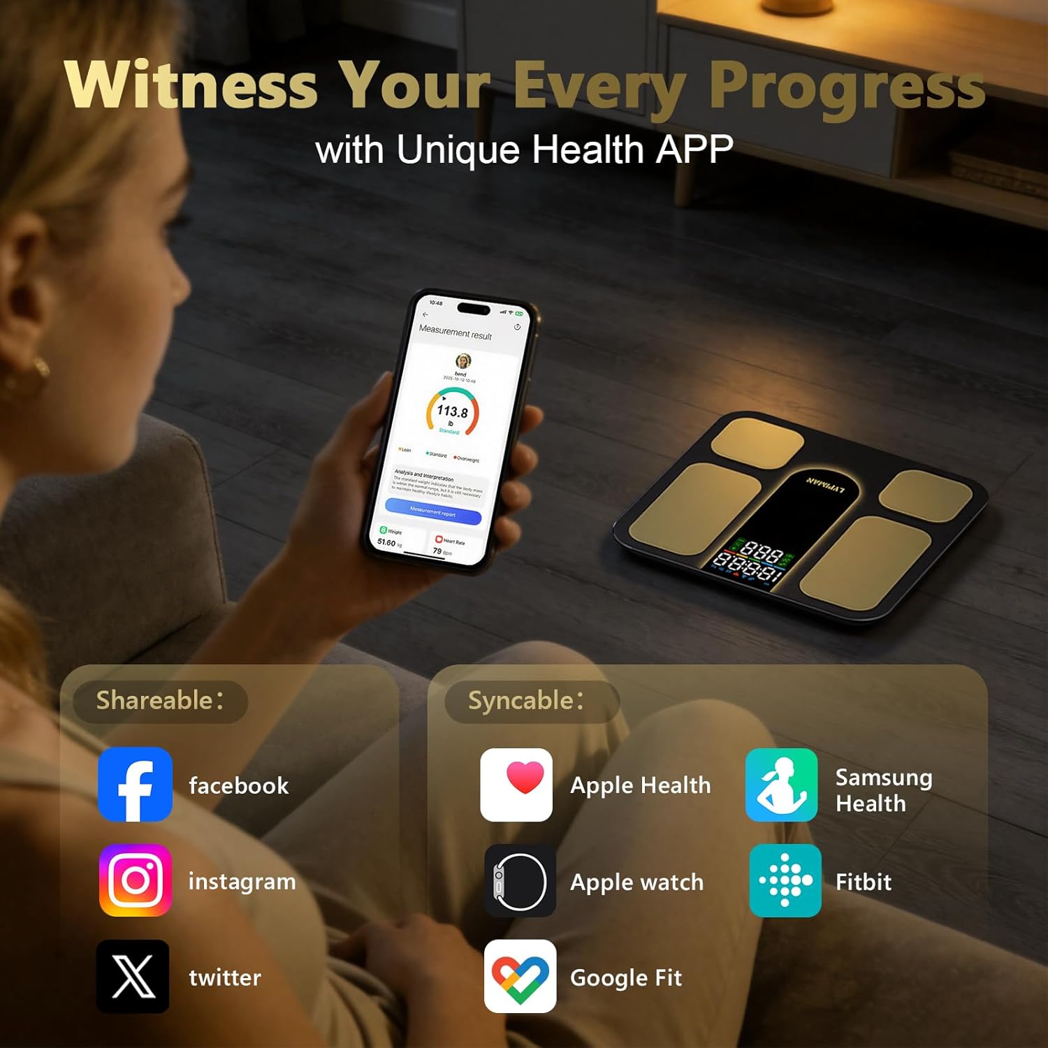 Professional Smart Scale for Body Weight, BMI, Body Fat, Muscle Mass, Highly Accurate 25 Body Composition Weighing Machine, Bathroom Digital Scale Large Display Sync with Fitness App, 402lb - Image 4