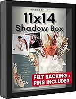 Americanflat 11x14 Black Shadow Box Frame - Shatter-Resistant Glass, 1.5" Depth Silhouette Collection for Memorabilia, Photos & Medals Display