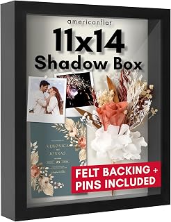 Americanflat 11x14 Black Shadow Box Frame - Shatter-Resistant Glass, 1.5" Depth Silhouette Collection for Memorabilia, Photos & Medals Display
