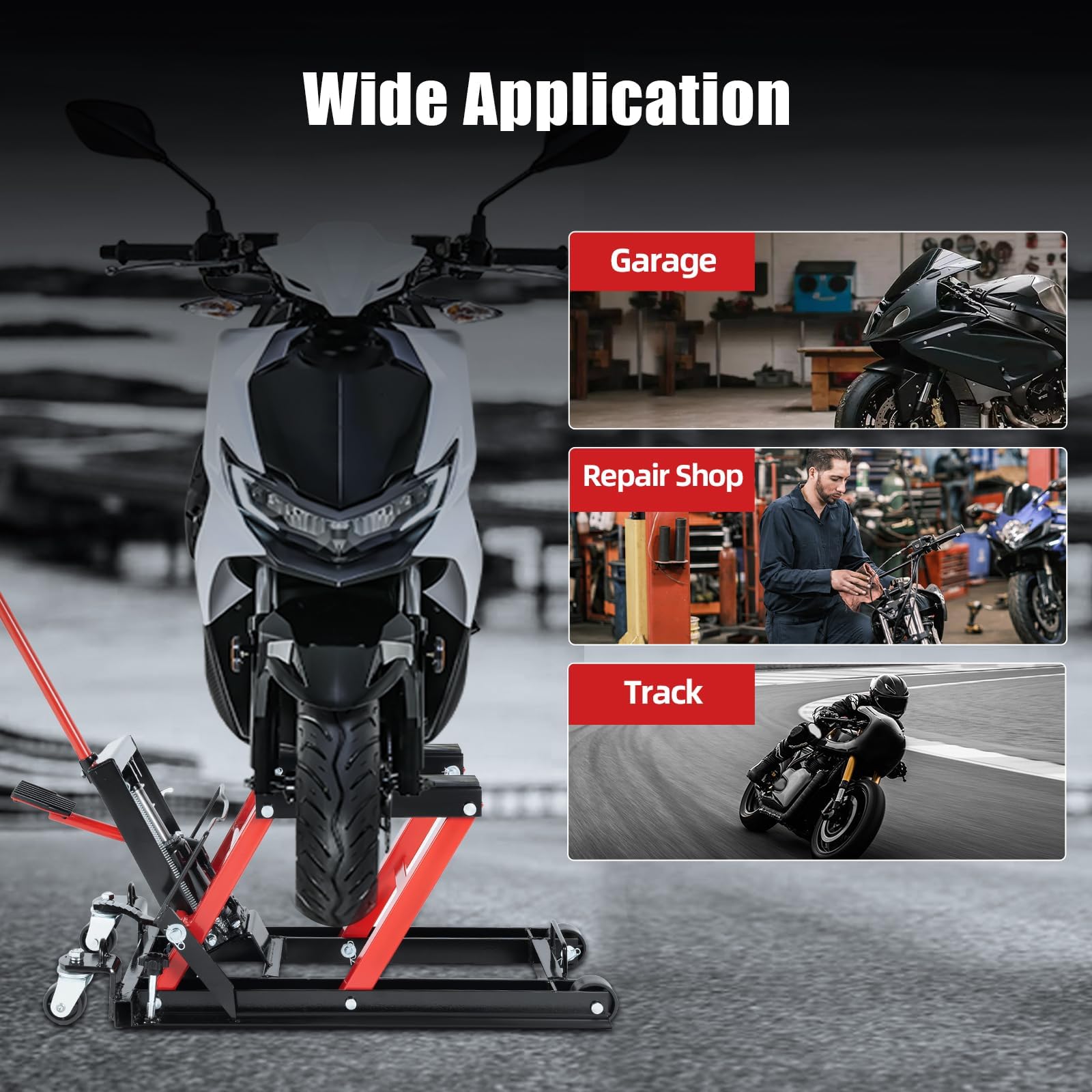 Motorradheber Hydraulisch 1500lbs/680kg – Motorrad-Lift mit 3-Fach Sicherheitsverriegelung, Rollen & Rutschfester Gummiauflage – für Werkstatt & Garage