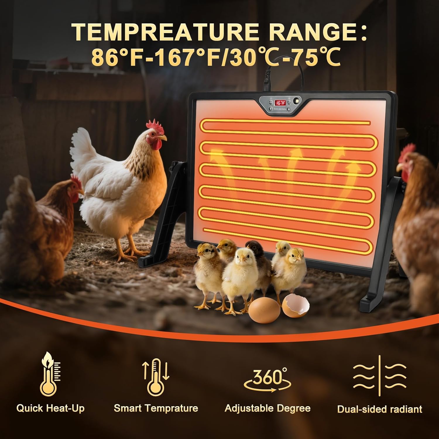 Smart 180W Chicken Coop Heater with Remote Control – Low Energy Consumption, Dual-Mode Heating for Winter Poultry & Small Pets