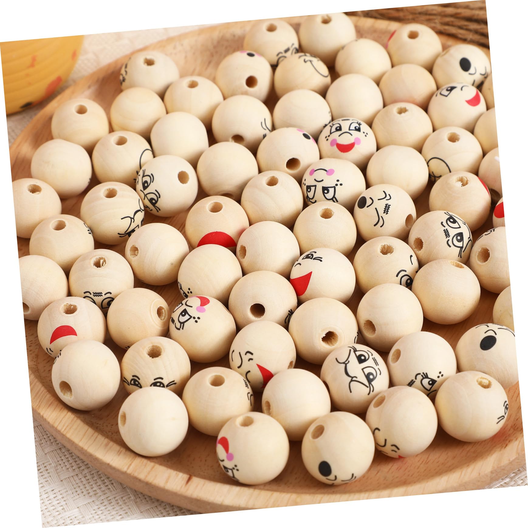 80piezas Cuentas de Madera Redondas con Forma de Sonrisa para Manualidades y Decoración para Hacer Tú Mismo Pulseras y Guirnaldas