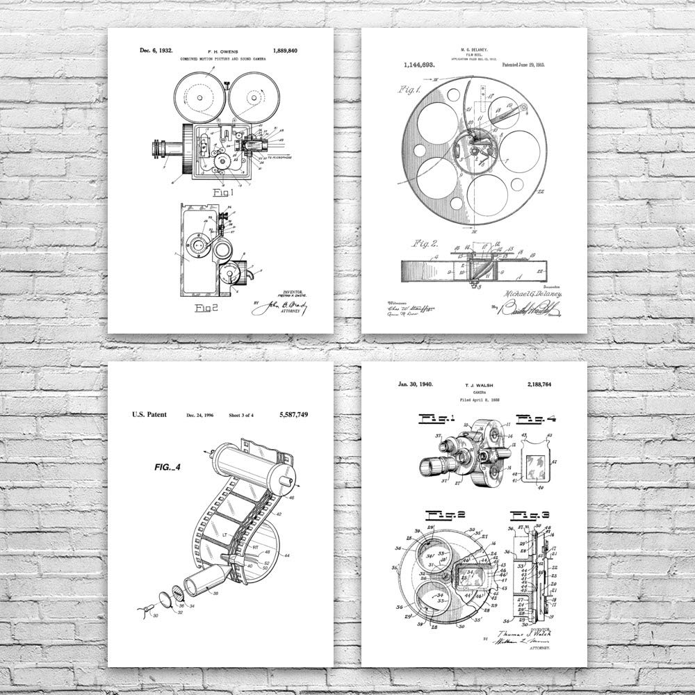 Film Production Patent Posters Set of 4 18x24 Hollywood Decor Film Director Actor Gift Home Theater Art Cameraman