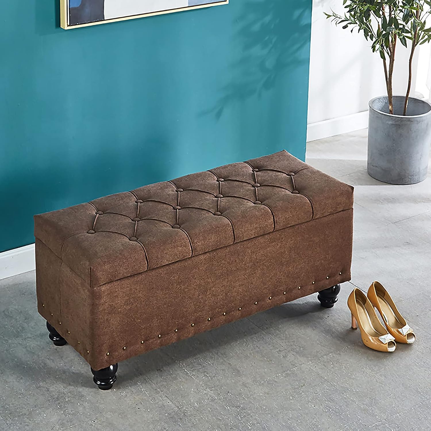 Shoe Storage Bench Ottoman Storage Benches Linen Upholstered Bench Seat End of Bed Bench with Storage,Storage Ottoman Bench,Modern Living Room Footstool Entryway Shoes Changing Stool-Blue 8