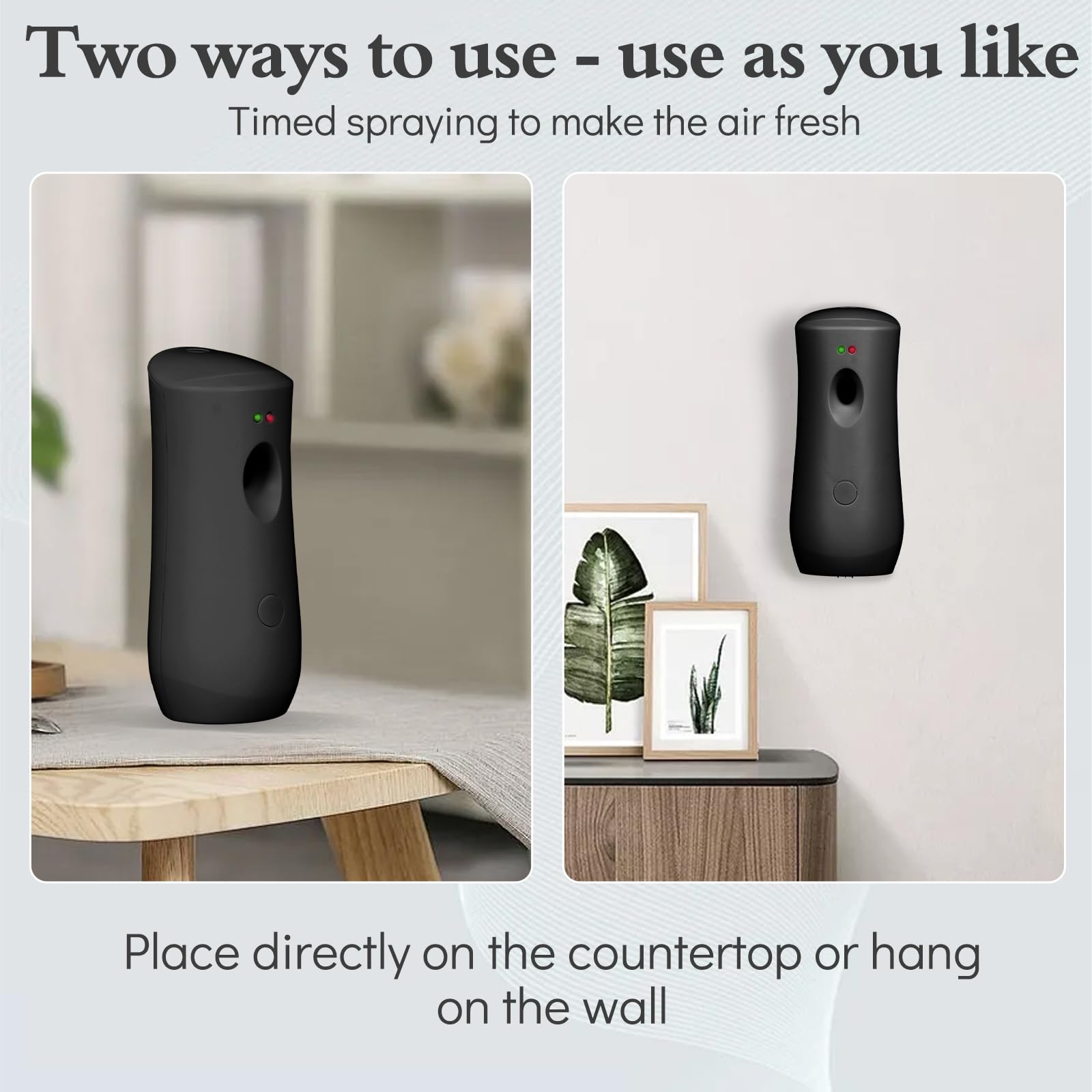 Automatyczny dozownik zapachów, montaż na ścianie, automatyczny odświeżacz powietrza, zasilanie bateryjne, automatyczny dozownik perfum, aerozolu, do wnętrz, sypialni, hotelu, biura (czarny)