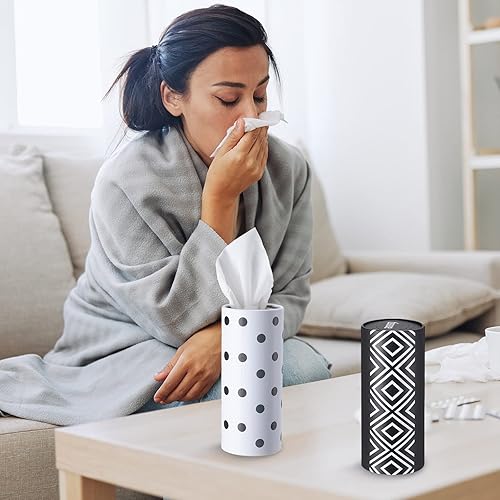 Miniatura 49 de Outus 12 soportes para cilindros de pañuelos de automóvil con 3 capas de pañuelos faciales a granel negro y blanco redondo para pañuelos, cajas