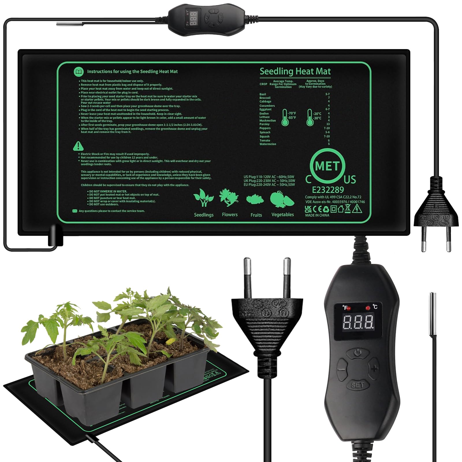 LYPPUL Heizmatte Pflanzen 25x52cm 20W - Wärmematte Für Sämlinge & Reptilien