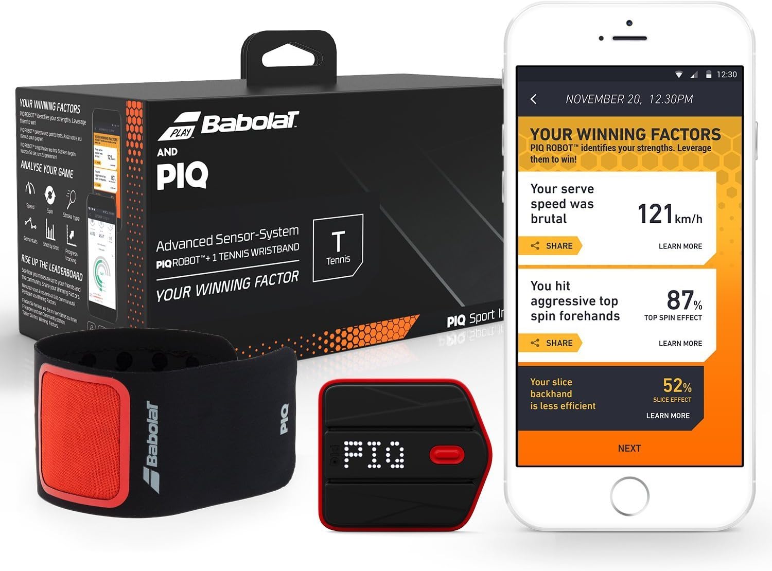 Babolat and PIQ Wearable Tennis Swing Analyzer with Serve Speed and Swing Type Tracking
