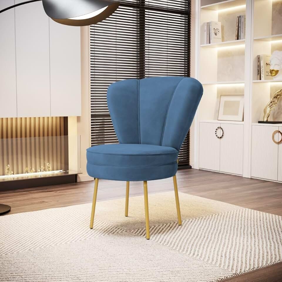 Cadeira Decor Estofada para Estudio de Beleza Maquiagem Tecido Veludo Pés de Ferro (Azul)