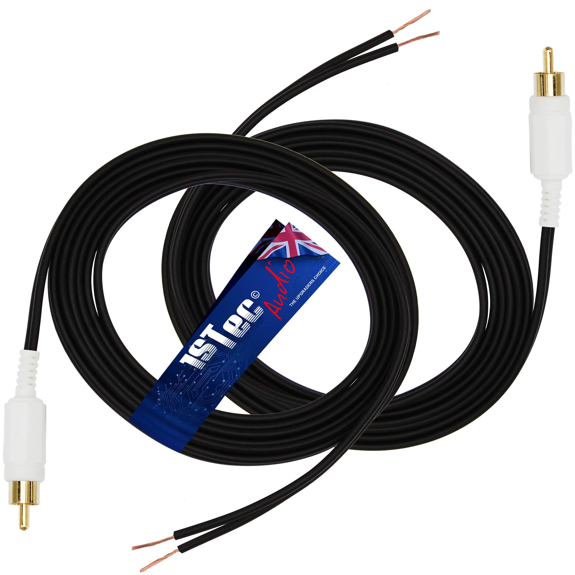1STec2 x 15m Gold Plated Bose 5.1 Acoustimass Lifestyle 10 15 18 28 48 V and T System Rear or Front Cube Surround Sound Satellite Speaker Wire RCA to Bare Ends (2 x 15 Metre, Black)