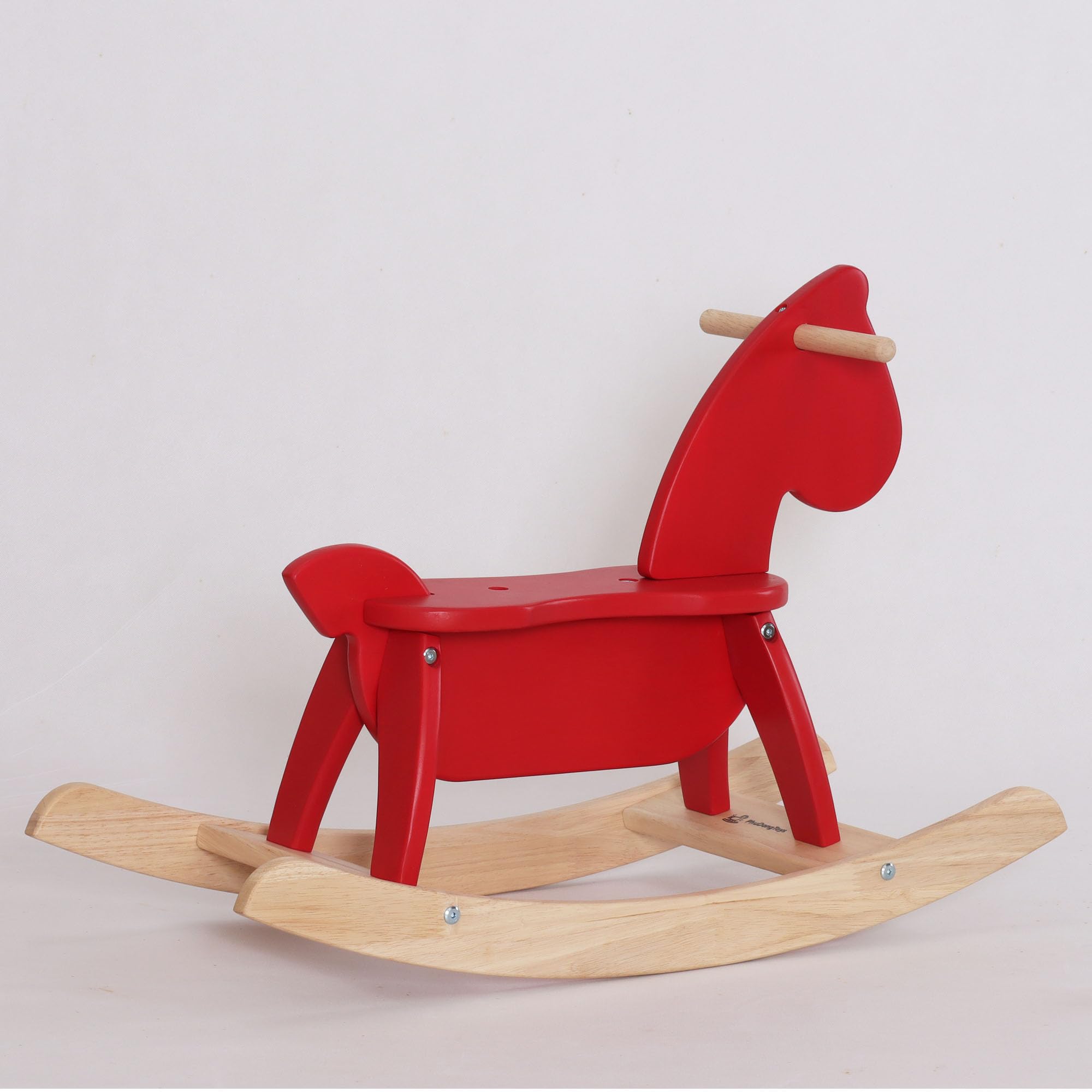 PHUDONGTOYS Red Wooden Rocking Horse Funny for Toddlers (Ages 2-4) - Solid Rubber Wood, Smooth Surface for Creative Decoration, Minimalist Rocking