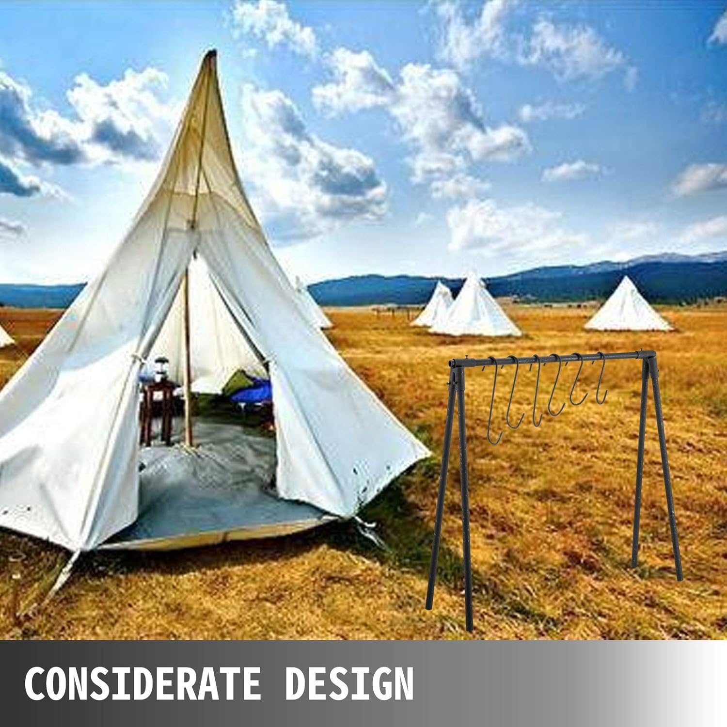 VBENLEM Swing Grill Campfire Cooking Stand, Outdoor Picnic Cookware, Bonfire Party Equipment,Adjustable Heightwith Hooks,Black : Patio, Lawn & Garden