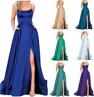 Formal Dresses for Women,2024 Elegant Spaghetti Straps Cross Lace Up Bridesmaid Dress,Trendy Slit Long Prom Dress