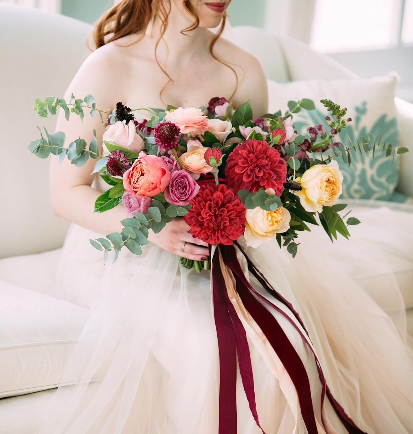 IPOPU 4pcs Artificial Dahlia Flowers Realistic Silk Dahlia Flowers 29" Long Stem Faux Flowers with Buds for Tall Vase DIY Bouquet Home Wedding Decor (Red) - Image 4