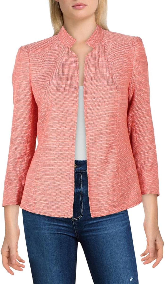 Anne Klein Womens Stand Collar Open Front Jacket