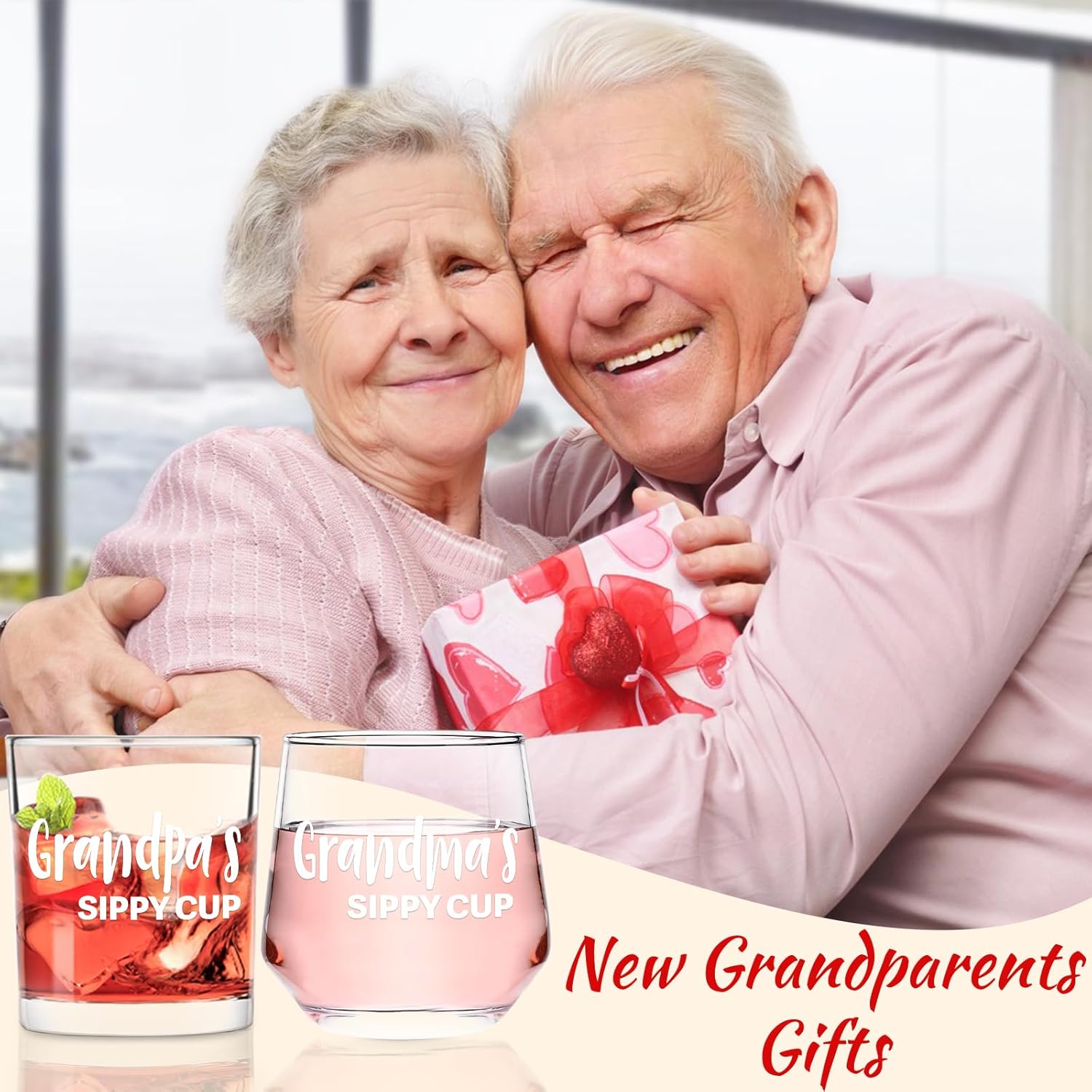 Futtumy Gifts for Grandparents, Grandma's Grandpa's Sippy Cup Wine Glass & Whiskey Glass Set, New Grandparents Gifts, Grandma Grandpa Gift for Christrmas Mothers Day Fathers Day Birthday - Image 4