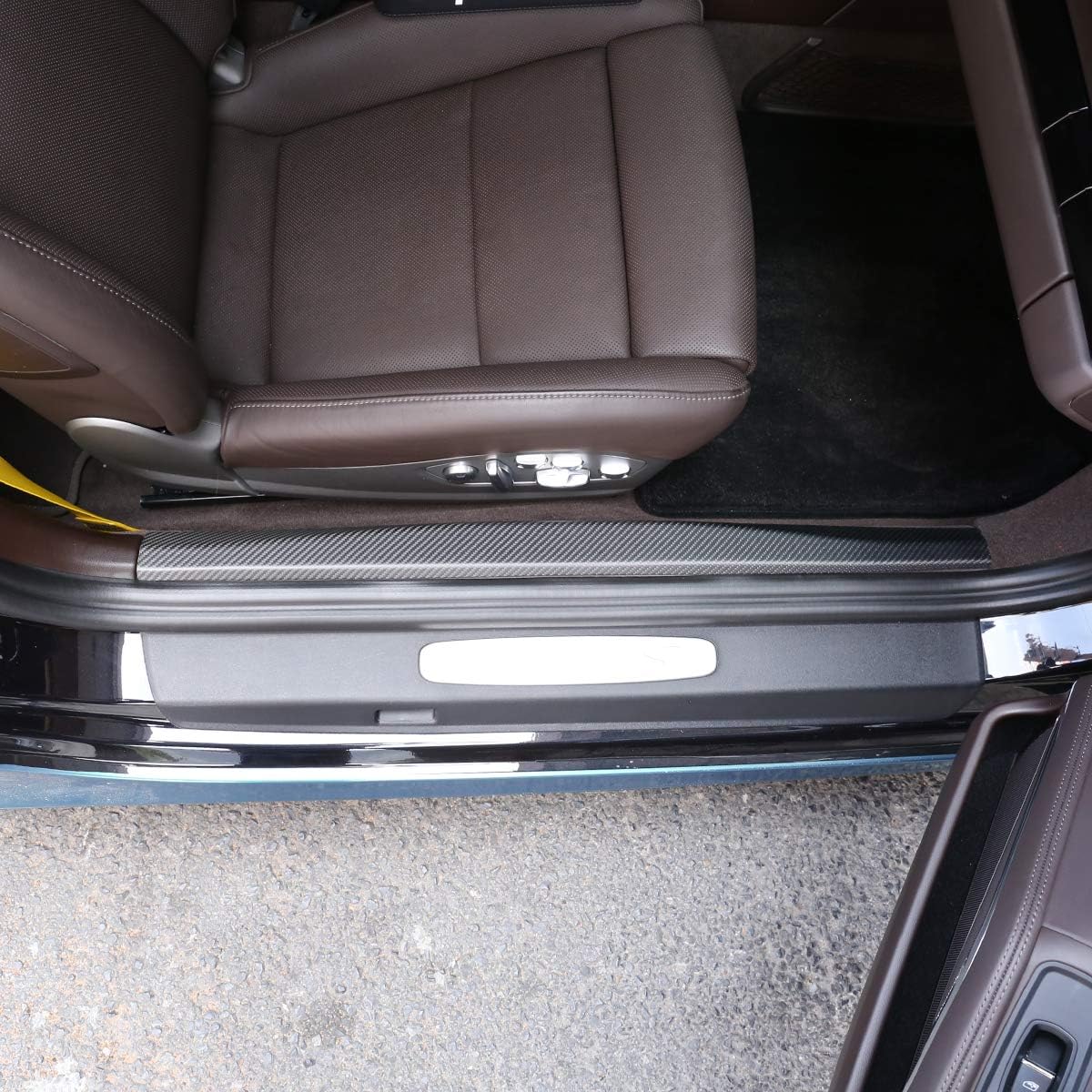 Real Carbon Fiber Car Door Sill Scuff Threshold Protector Plate Cover Interior Trim Accessories 2pcs for Porsche 718 911 MACAN 2016 2017 2018 2019 (Matte)