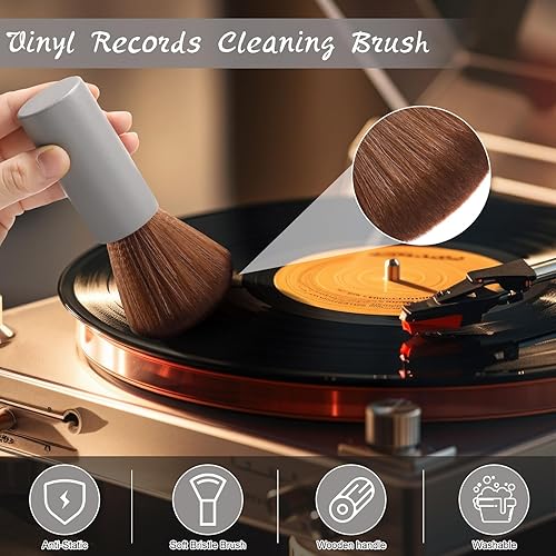 Vista 11 de 3 piezas de cepillo de limpieza de discos de vinilo de madera, antiestático, kit de limpiador de vinilo, accesorios de jugador, regalo para amantes