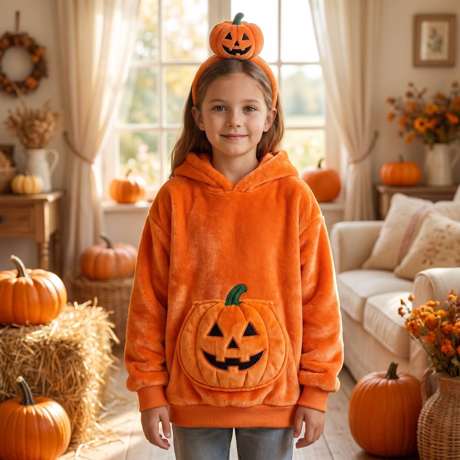Sudadera con capucha de calabaza para niños para fiesta de Halloween