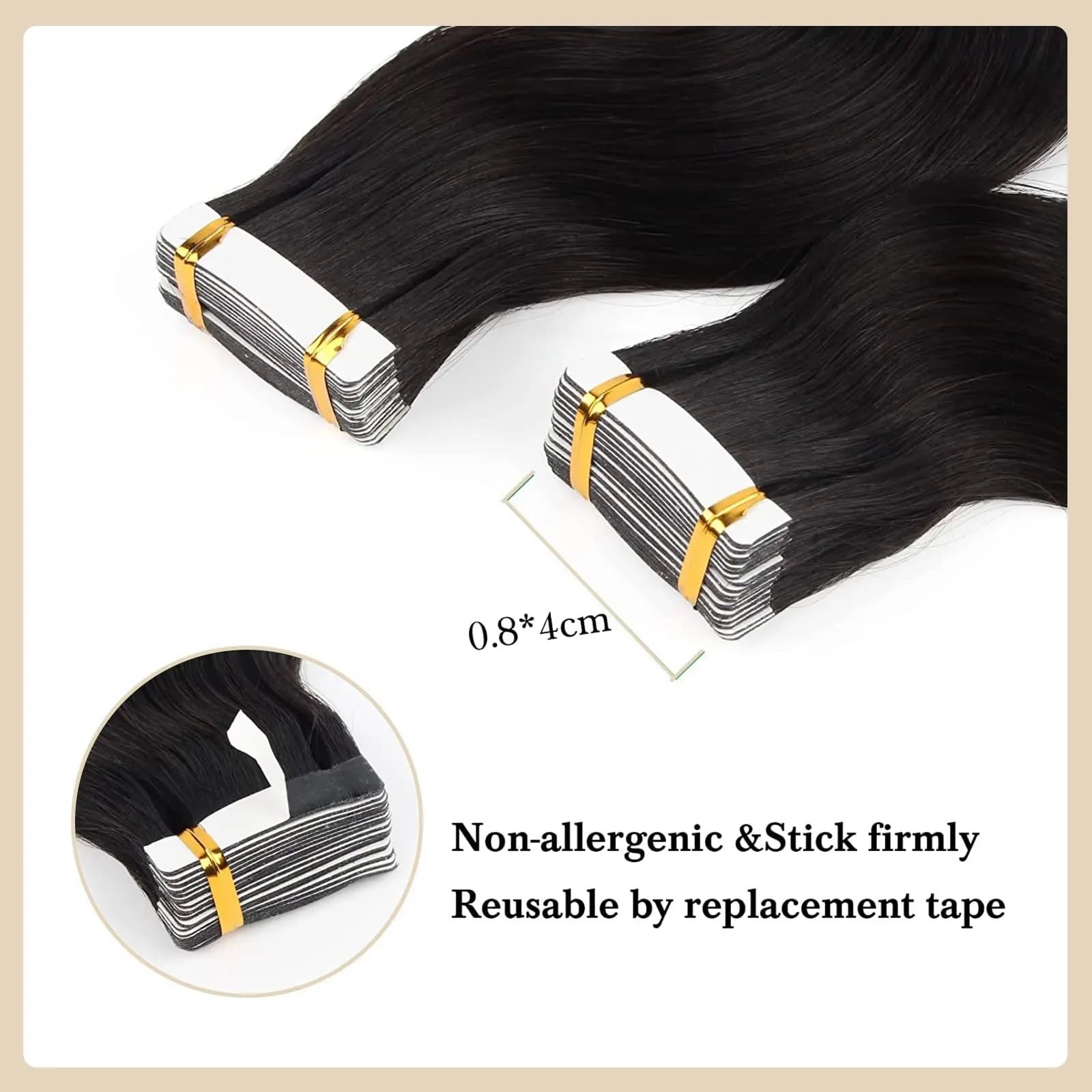 Bandverlängerungen Körperwellen-Tape-in-Haarverlängerungen, Echthaar, schwarze Frauen, 20 Stück, Tape-Ins for schwarze Frauen, Echthaar, doppelseitiges, nahtloses PU-Tape-in-Haarverlängerungen Haarver
