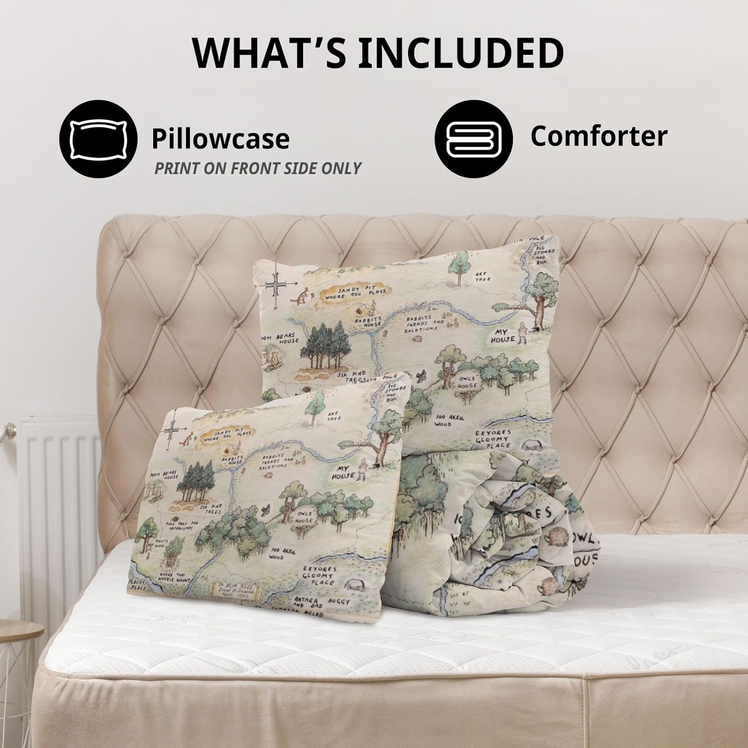 Allenjoy Twin Size Honey-Loving Bear Comforter Set Children's Literature Bed Bedding Sets Bedroom Decor with 1 Pillowcase SC00076-005