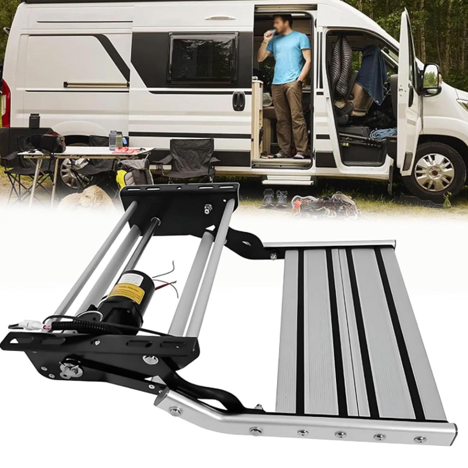 Marchepieds électriques rétractables camping-car aluminium antidérapant