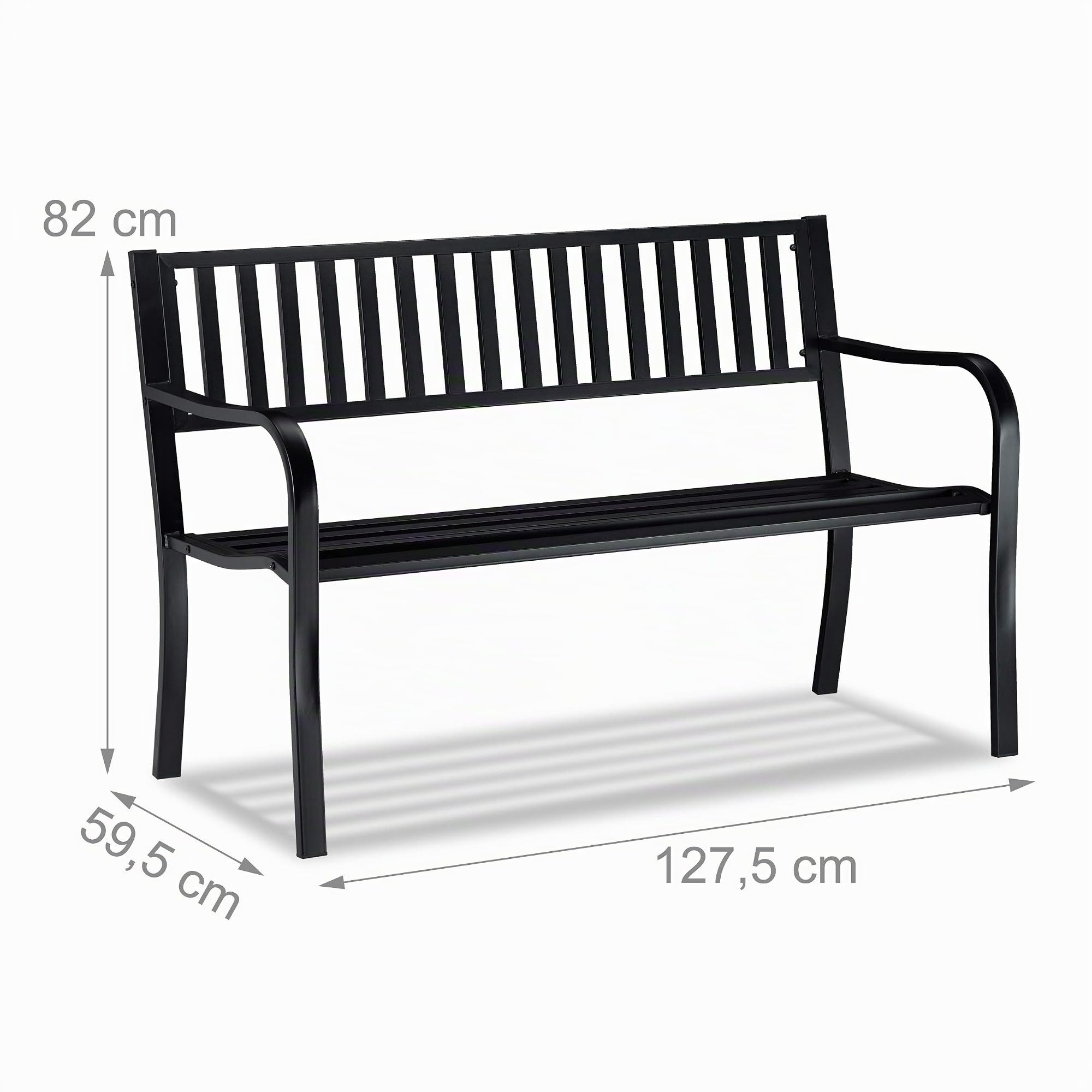 Relaxdays Gartenbank, bequemer 2-Sitzer, robuste Metallbank, für Terrasse, Balkon, HBT 82 x 127,5 x 59,5 cm, schwarz