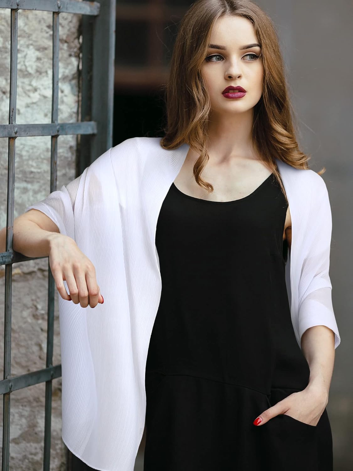 Geyoga Shawls and Wraps for Evening Dresses Sheer Chiffon Women Elegant Soft Silky Wraps Wedding Bridal Scarf(White) - Image 2