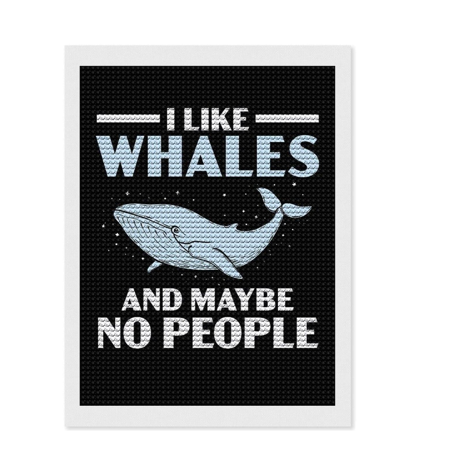 Junmoney I Like Whales Diamond Art Canvas 12"x16", for Beginners, Printed Canvas, Farmhouse Decor, Birthday Gift, Relaxing DIY Hobby